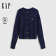 蓋璞（GAP）女裝2025秋季新款刺繡logo寬松花扣針織開(kāi)衫基礎款上衣826969 海軍藍 M (165/88A) 亞洲尺碼