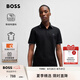BOSS博斯【七夕節(jié)禮物】【珠地布】男士夏徽標(biāo)貼片彈力修身短袖Polo衫 001-黑色 L