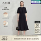 AMII2025夏優(yōu)雅度假風(fēng)木耳邊喇叭袖收腰連衣裙女露背小黑裙 黑色 L