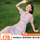 百圖betu女裝夏季新款連衣裙氣質V領短袖印花雪紡連衣裙女2306T49 粉紅 M