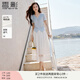 香影v領(lǐng)正肩t恤女短袖2025夏季新款開叉掐腰網(wǎng)紗拼接藍(lán)色法式上衣 白色R85S086 半身裙 S 155/80A/85-95斤