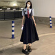 亨美初連衣裙裙子女夏季2025新款學(xué)院風(fēng)黑色長裙純欲韓版顯瘦遮肚子大碼 假兩件襯衫收腰長裙【配領(lǐng)帶】 XL 【建議115-130斤】