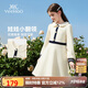 英氏（YEEHOO）女童連衣裙兒童裙子中大童裝娃娃領(lǐng)長(zhǎng)裙學(xué)院風(fēng)淑女秋裝 米白 130