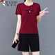 啄木鳥(niǎo)純棉運動(dòng)套裝女短褲2025新款洋氣跑步中年大碼兩件套夏 大紅 2XL