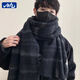 目丸圍巾男士冬季韓版百搭毛線保暖男朋友格子高級(jí)感圍脖學(xué)生情侶針織 黑色