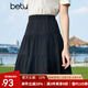 百圖betu女裝秋季新款半身裙高腰減齡少女感顯瘦百褶裙女2307T51 黑色 M
