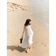 ELLE【淺白月光】白色拼接花邊吊帶連衣裙女2025夏新款海邊沙灘裙 白色 S