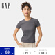 Gap女裝2025春季新款刺繡logo羅紋彈力短袖T恤簡(jiǎn)約常規(guī)上衣761951 灰色 M (165/84A) 亞洲尺碼