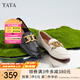 他她（TATA）樂(lè)福鞋女鞋2025夏季新款通勤平底單鞋英倫風(fēng)一腳蹬皮鞋 淺黑 37