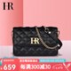 HR赫蓮娜女包單肩斜跨包小香風(fēng)頭層牛皮菱格鏈條包高級(jí)感生日禮物 黑色【大號(hào)】