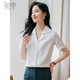 初申職業(yè)通勤西裝領(lǐng)短袖襯衫女垂感復古港風(fēng)百搭白襯衣上衣S133C1551