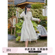 紫涵（ZIHAN）紫涵肌理感提花襯衫連衣裙女秋季輕國(guó)風(fēng)長(zhǎng)袖中長(zhǎng)款網(wǎng)紗裙 青黛綠 M
