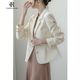 clotho Rennie品牌女裝休閑短款西裝外套女2025春秋新款小個(gè)子氣質(zhì)通勤百搭西服 米白色 M