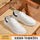 千百度（C.BANNER）新款休閑鞋一腳蹬男士舒適牛皮革運動鞋板鞋潮流厚底小白鞋男鞋 白黑 40