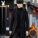 花花公子（PLAYBOY） 羊毛呢大衣男2025秋冬季新款韓版潮流假兩件外套男保暖連帽男裝 1852黑色黑帽【加棉款】 2XL