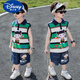 迪士尼（Disney）哪吒衣服男童無(wú)袖套裝夏季條紋背心2025新款帥氣男寶寶夏款兩件套 綠色 亮燈 120 cm(建議105-115cm 4-6周歲)