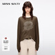 MISS SIXTY2025夏季新款長(zhǎng)袖T恤女圓領(lǐng)寬松中長(zhǎng)款復(fù)古印花上衣 烏木棕 M