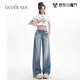 OLDER SEA美式復(fù)古闊腿牛仔褲女秋季2025年新款小眾低腰水洗百搭垂感直筒褲 藍(lán)色 S 建議85-95斤
