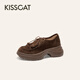 接吻貓[追風(fēng)]袋鼠鞋25秋小皮鞋厚底日系袋鼠鞋KA65169-50 墨棕啡色  34