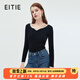 愛特愛（EITIE）時(shí)尚女上衣撞色修身顯瘦舒適打底羊毛針織衫秋季新款C2301228 極簡黑20 L 165