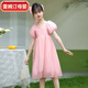 雷姆汀女童公主裙新款兒童演出連衣裙女孩仙網(wǎng)紗裙子中大童禮服裙 淺粉色 下單贈(zèng)送頭紗 110