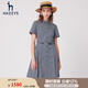 哈吉斯（HAZZYS）女裝 夏款翻領(lǐng)腰帶氣質(zhì)成熟斜花紋連衣裙AQWSC03BC03 藏青色NV M (165/88A 40)