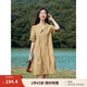茵曼（INMAN）2025夏女新款田園娃娃裙切爾西領泡泡袖A字連衣裙 深褐色 -18525990 L