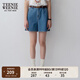 Teenie Weenie小熊牛仔短褲女夏季韓版簡約休閑松緊高腰時尚牛仔褲女 深藍(lán)色 M (165)