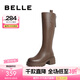 百麗（Belle）七夕禮物美拉德風(fēng)騎士靴女商場同款高跟高筒靴A6Y1DDG3 棕色-單里 37 (235mm)