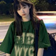 棉之雪短袖男美式復古墨綠色純棉短袖t恤男女夏季寬松街頭半袖體恤男裝 墨綠色 XL 【170CM-180CM】