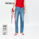 MO&Co.【C+系列】牛仔褲2025夏新品天絲棉質(zhì)高腰小直筒MBE2JEN018 牛仔藍(lán)色 XXS /XXS