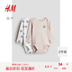 H&M【迪士尼系列】童裝女嬰連身衣2件裝春秋薄款嬰兒爬服1213613 淺灰粉色/米妮老鼠 80cm 80/48