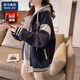 棉致拼色棒球服外套女春秋2025新款學(xué)院風(fēng)休閑寬松開(kāi)衫 藏青色款(高品質(zhì)) [加絨 加厚 M 80-110斤
