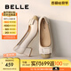 百麗（Belle）舒適優(yōu)雅單鞋女2025春新真皮蝴蝶結(jié)方跟鞋D3S1DAQ5 米白 36 (230mm)