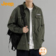 吉普（JEEP）美國正品高端純棉長(cháng)袖襯衫春秋季男裝上衣服痞帥工裝薄款夾克外套 軍綠色 常規 【官方正品】 XL 【適合150斤左右】