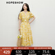 紅袖氣質(zhì)碎花連衣裙2025新款女裝【月影夏夢(mèng)】系帶泡泡袖茶歇裙兩件套 黃底花624 M