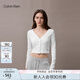 Calvin KleinJeans25早秋新款女士時尚辣妹ck經(jīng)典繡標(biāo)羅紋V領(lǐng)針織開衫47C204G YAA-月光白 S