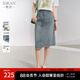 熙然夏季新款經(jīng)典復古不規(guī)則設計感原色半身牛仔裙 牛仔藍 L