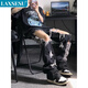 LAXSESU乞丐破洞牛仔褲男夏季薄款微喇hiphop潮牌美式高街vibe歐美褲子 黑色[高質(zhì)量牛仔面料] M