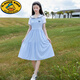 G.DUCKKIDS女童連衣裙夏季薄款2025新款兒童洋氣時髦感學生大童夏款裙子 藍色 AP裙 160