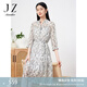 玖姿·安娜蔻襯衫連衣裙女裝2023夏蠶絲修身印花輕薄飄逸感裙子 花淺咖啡 S