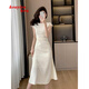 蔻伊婭（Kouyiya）品牌女裝新品連衣裙子夏天女裝2025夏季新款氣質(zhì)名媛復(fù)古魚尾裙 棷奶白 S