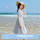 樂町韓系浪漫蘭鈴碎花裙御姐長裙肌理感方領(lǐng)短袖裙 藍印花（現(xiàn)貨） M