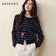詩(shī)凡黎（‘S EIFINI）撞色條紋長(cháng)袖針織開(kāi)衫2025秋新款復古休閑百搭高智毛衣外套 藏青 M