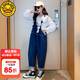 G.DUCKKIDS小黃鴨女童秋裝套裝新款兒童背帶褲套裝中大童洋氣兩件套女孩衣服 圖片色 160 尺碼13~14歲【150-160cm】
