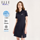 ELLE ACTIVE 百搭氣質(zhì)翻領(lǐng)連衣裙夏季時尚簡約運動休閑透氣收腰顯瘦短袖T恤裙 藏青色 L