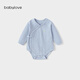 babylove新生兒包屁衣春秋季初生寶寶三角哈衣爬服嬰兒衣服純棉提花連體衣 晴山藍 52cm