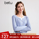 百圖betu女裝秋季新款毛針織衫圓領(lǐng)假兩件長袖針織衫女2408T05 藍色 M