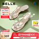百麗（Belle）小福蝶夾腳人字拖女商場(chǎng)款水鉆拖鞋A9K1DBL4 銀色-粗跟款 36 (230mm)
