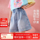 ASK JUNIOR【燙鉆】?jī)和澴?5夏季中大童牛仔短褲女童直筒褲透氣親膚中褲